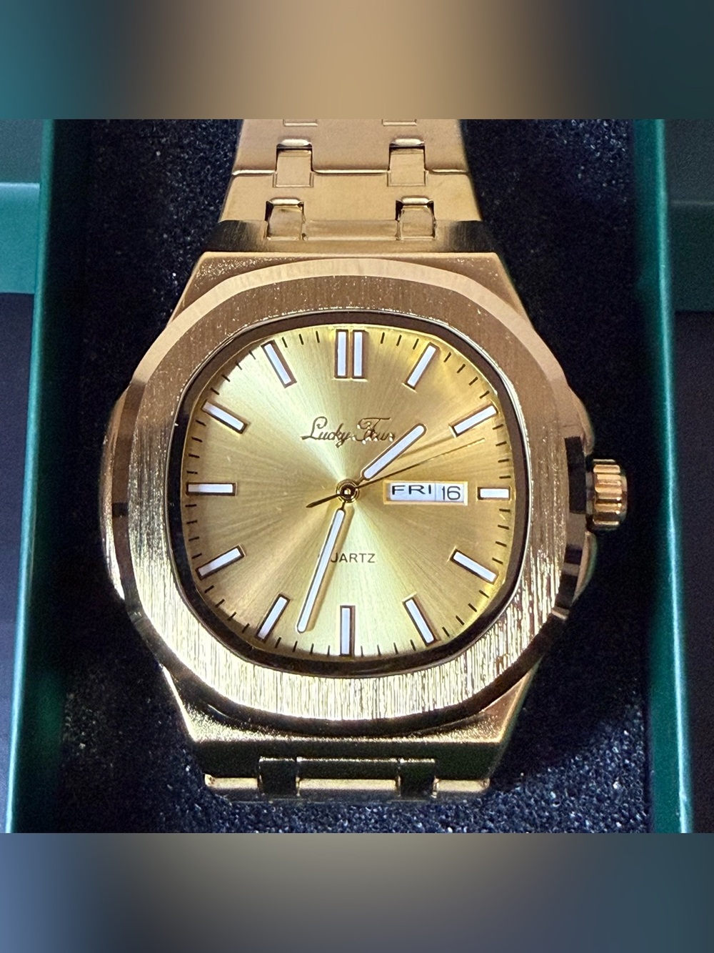 Lucky Fours Brone Gold Dial Gold Tone Day Date Watch Brand New